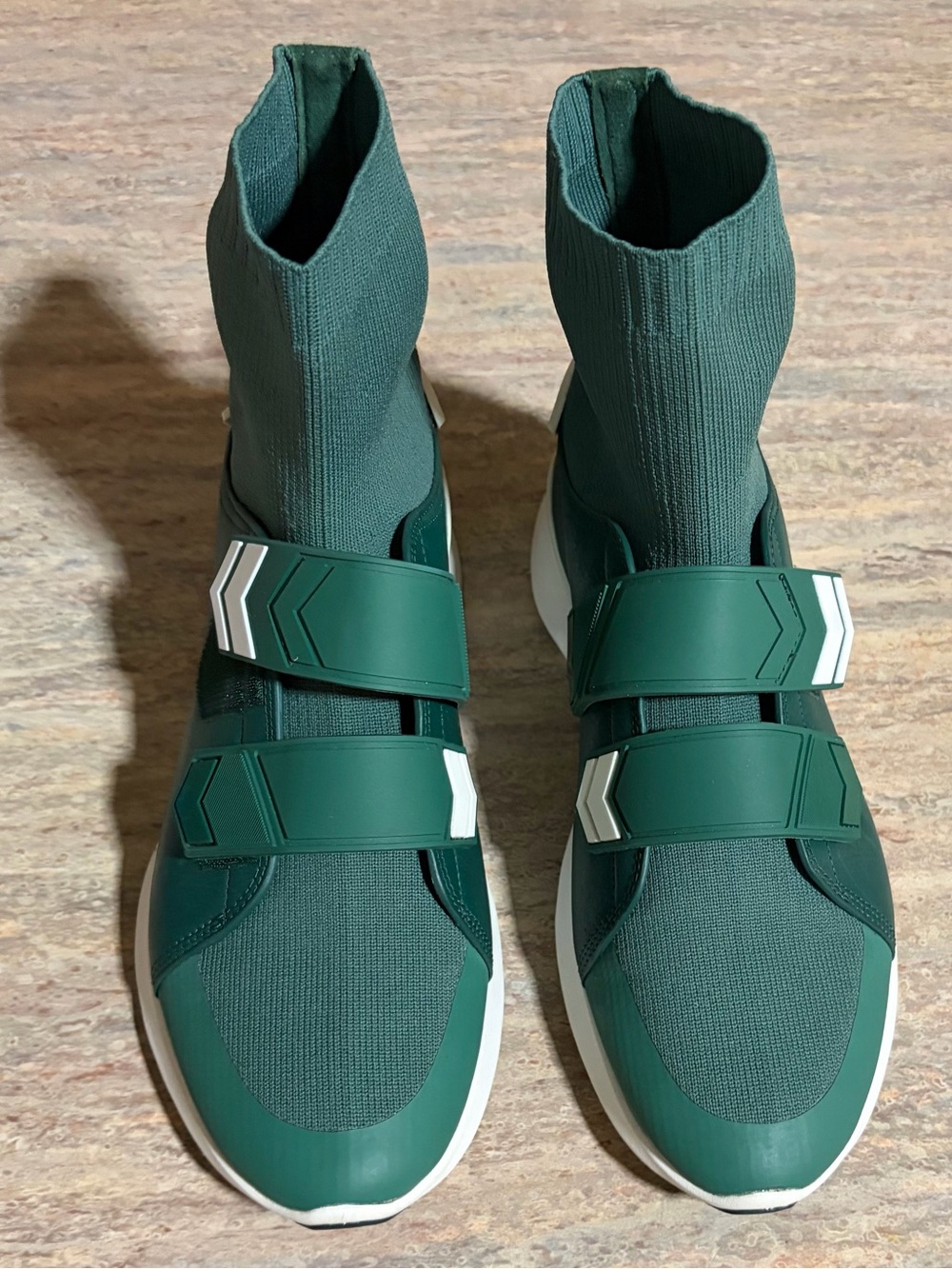 Tory Burch Sport Chevron Sock Green High-Top Textile and Leather Sneaker